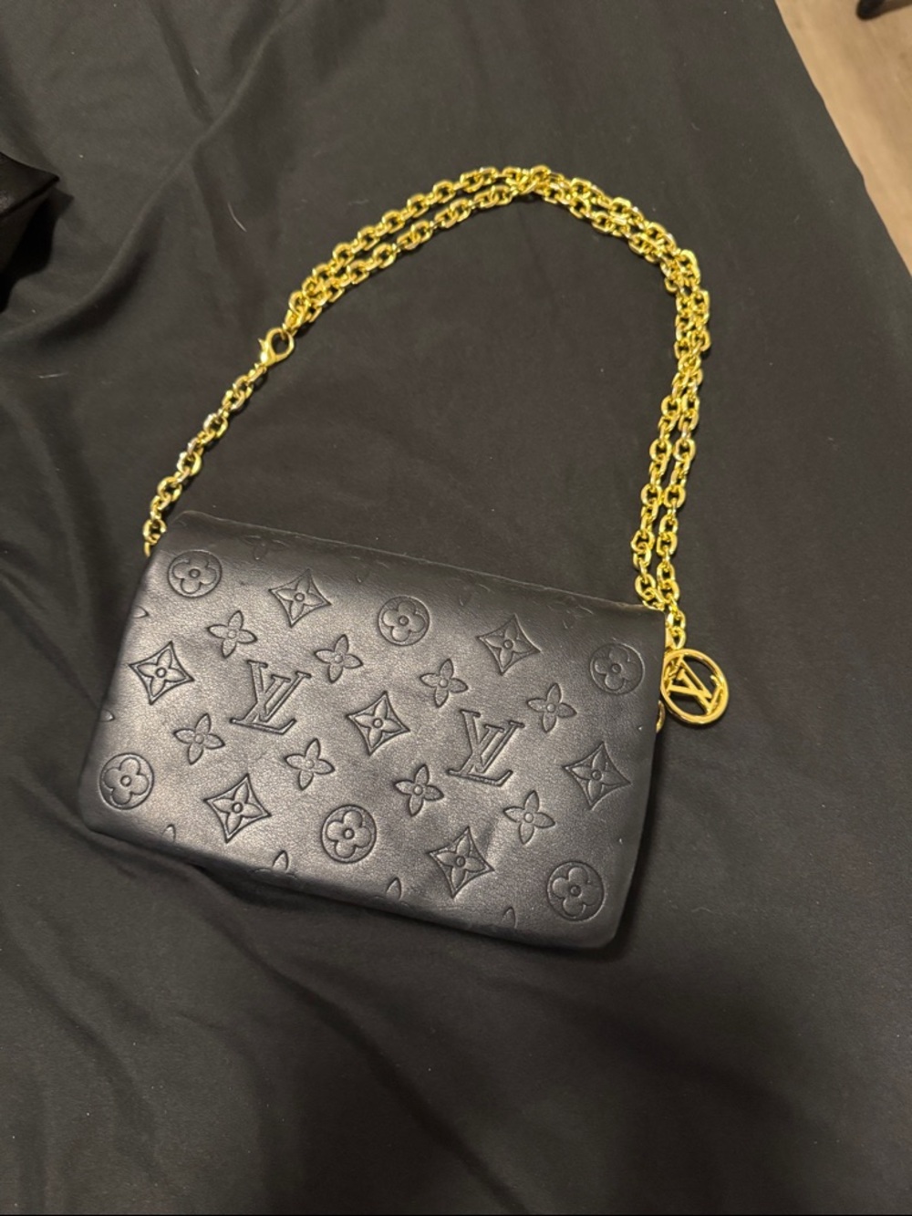 Louis Vuitton Black Monogram Embossed Shoulder Bag with Gold Chain